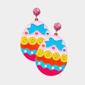 Pink Glitter Easter Egg Dangle Earrings Fun Statement Jewelry Accessories